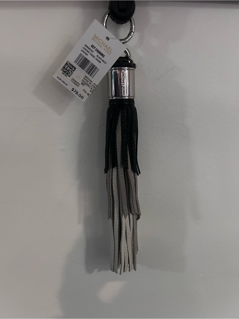Michael Kors Black and Light Gray Leather Tassel Key Charm with Silver Hardware - Picture 1 of 5